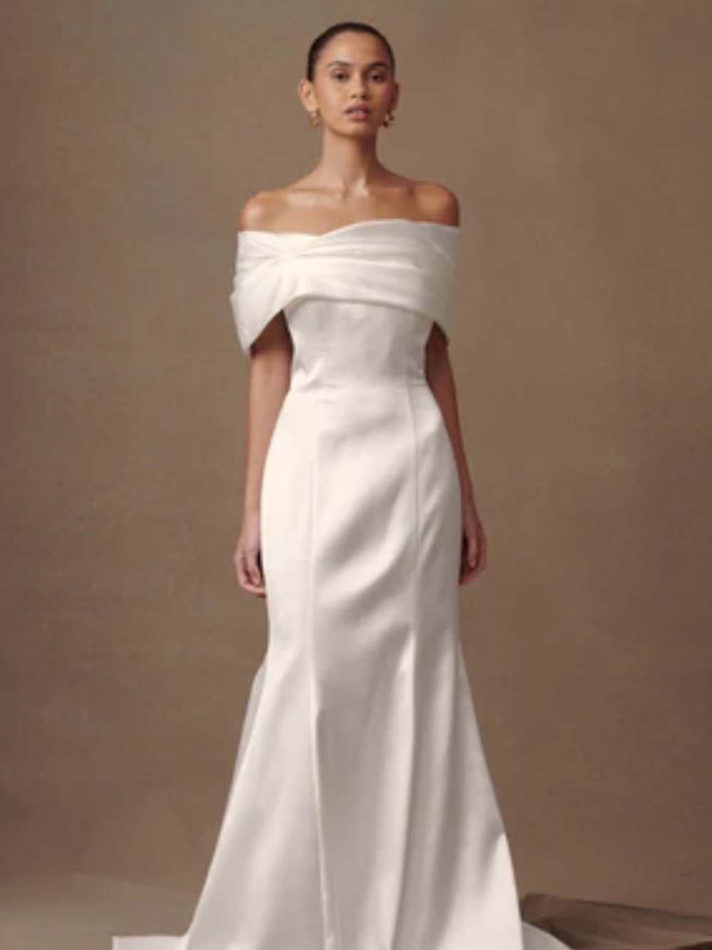 NEW WITH TAGS - Meshki - Elegant Off-Shoulder White Satin Gown